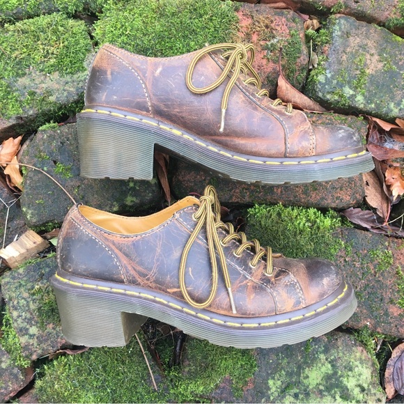 Dr. Martens Brown Platform Shoes with Yellow Laces - Picture 4 of 11